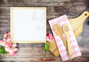 Frame Mockups Pinks on Dark Wood Kitchen